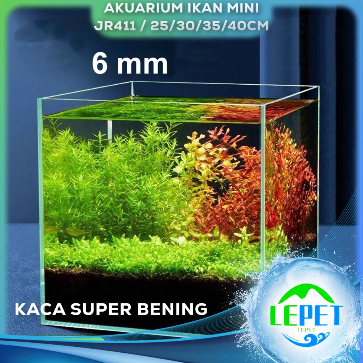 LEPET Akuarium Ikan Mini JR411 20 / 25/30/35/40CM Tangki Ikan Mini dengan bahan kaca super bening