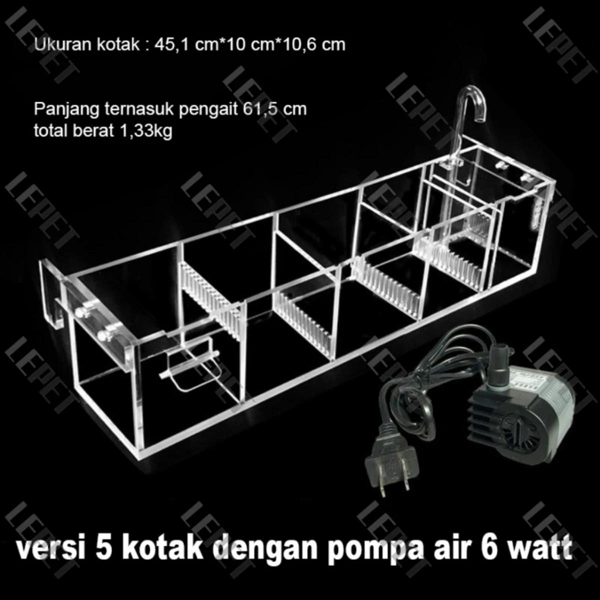 LEPET Kotak Filter Akrilik 3 in 1 Untuk Akuarium Ikan foto 4