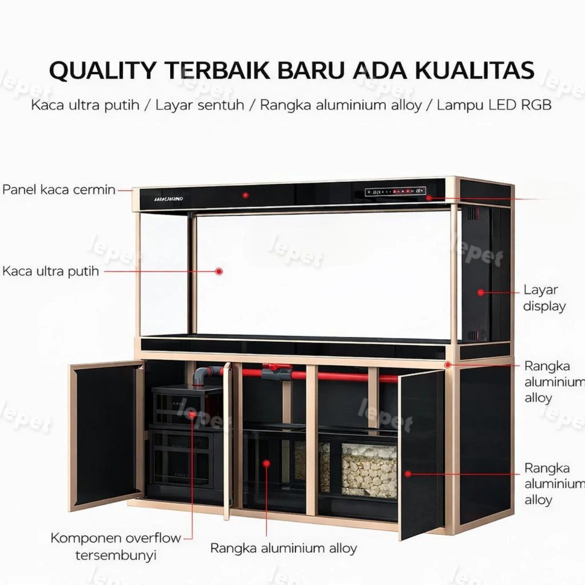 LEPET Akuarium filter bawah ramah lingkungan, akuarium meja kaca ultra jernih, akuarium ikan mas / MJ3-L1000C-8S / MJ3-L1200C-8S / MJ3-L1500C-8S foto 3