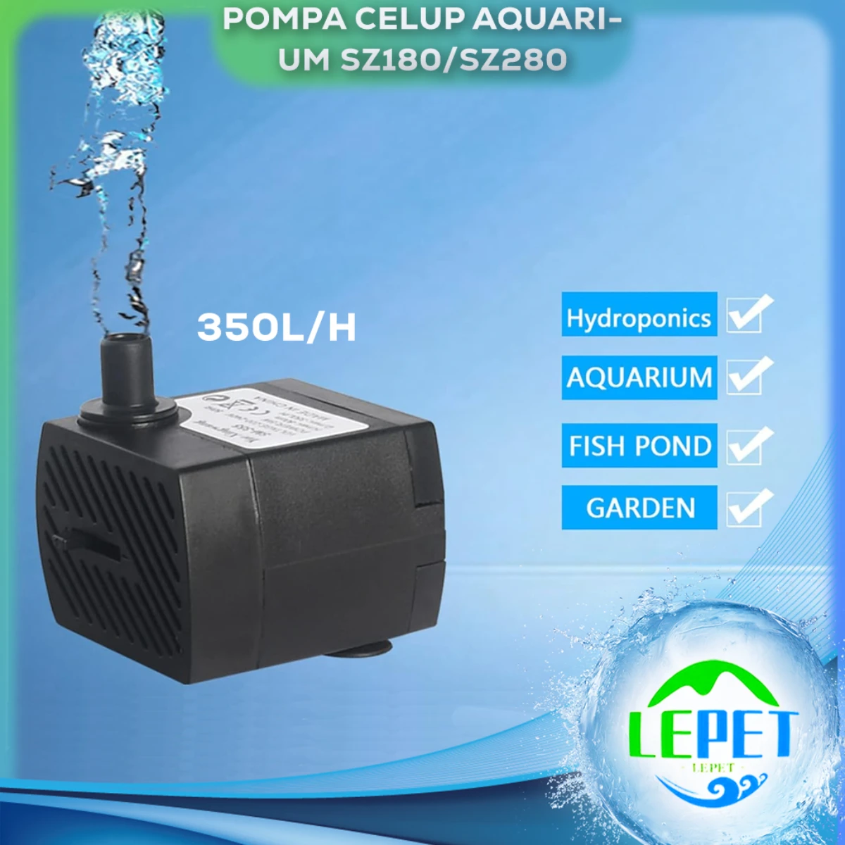 LEPET Pompa Celup Filter Aquarium Hidroponik Low Watt SZ180 / SZ280