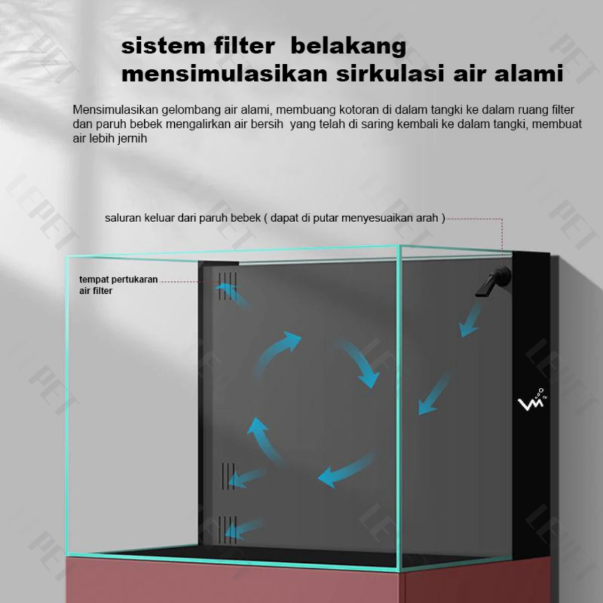 LEPET Akuarium Ikan Mini BL 25/30/40/50/60 Tangki Ikan Mini Dengan Filter Dan Lampu Led foto 8