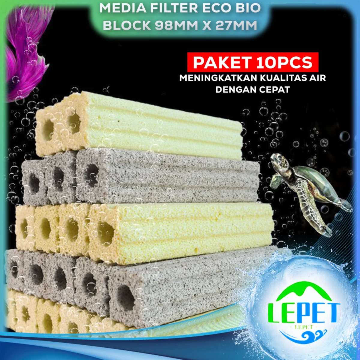 LEPET (SEPULUH PCS) MEDIA FILTER ECO BIO BLOCK 98mm x 27mm RUMAH BAKTERI MOMOGI AQUARIUM REEF TANK