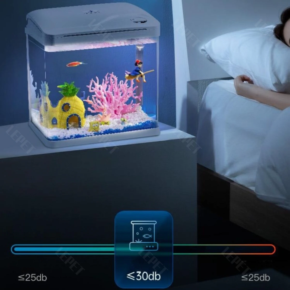 LEPET Akuarium Ikan Mini XS 220/260/320/400/520/620/820 Tangki Ikan Mini Dengan Filter Dan Lampu Led foto 5