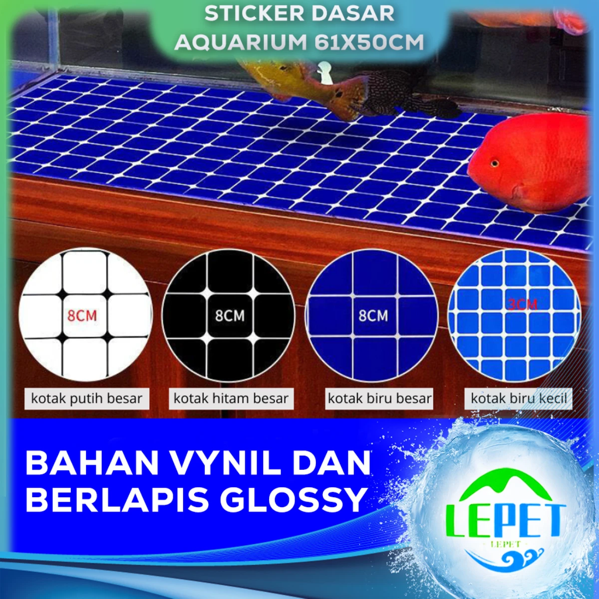 LEPET STICKER DASAR AQUARIUM 61x50cm MOTIF KOTAK-KOTAK