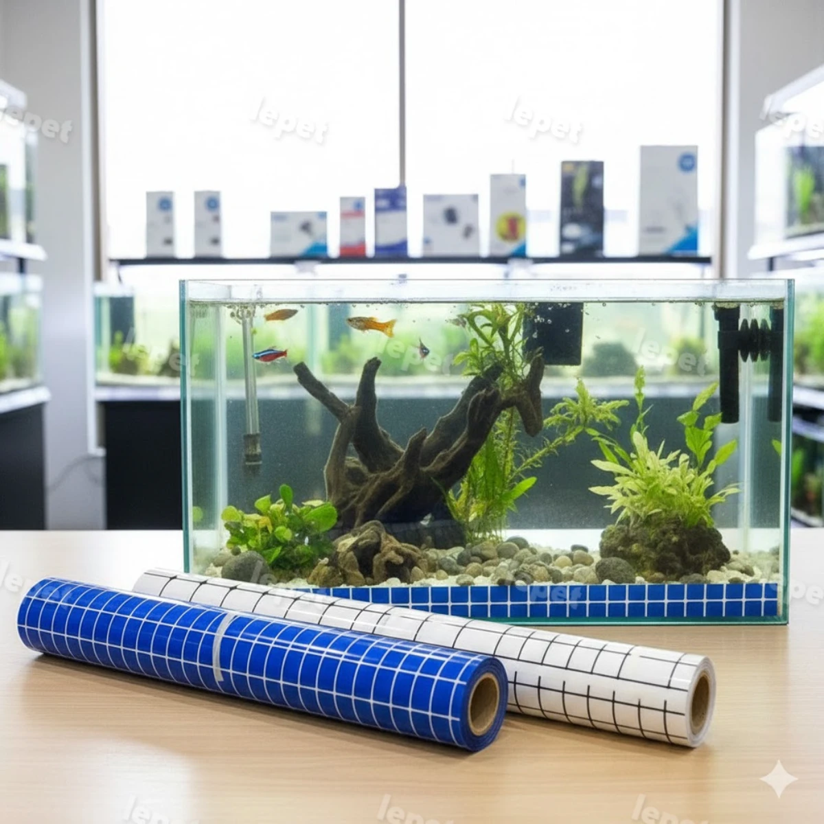 LEPET STICKER DASAR AQUARIUM 61cm / 30cm per GULUNG MOTIF KOTAK-KOTAK foto 9