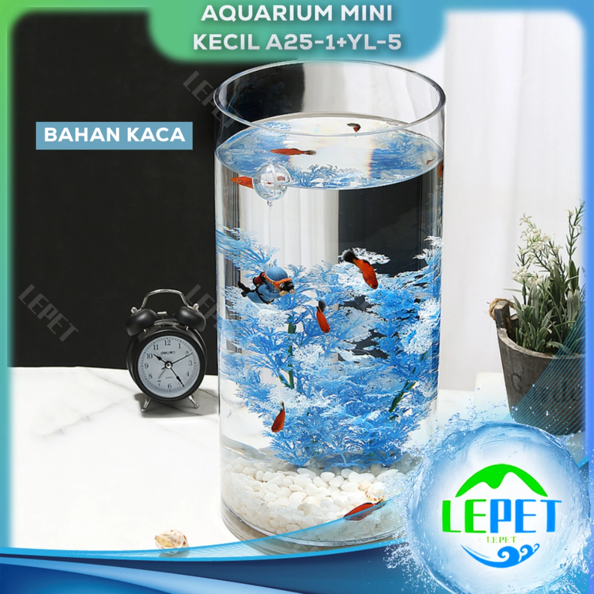 LEPET AQUARIUM MINI KECIL A25-1+YL-5 / A25-2+YL-5 AKUARIUM IKAN CUPANG HIAS
