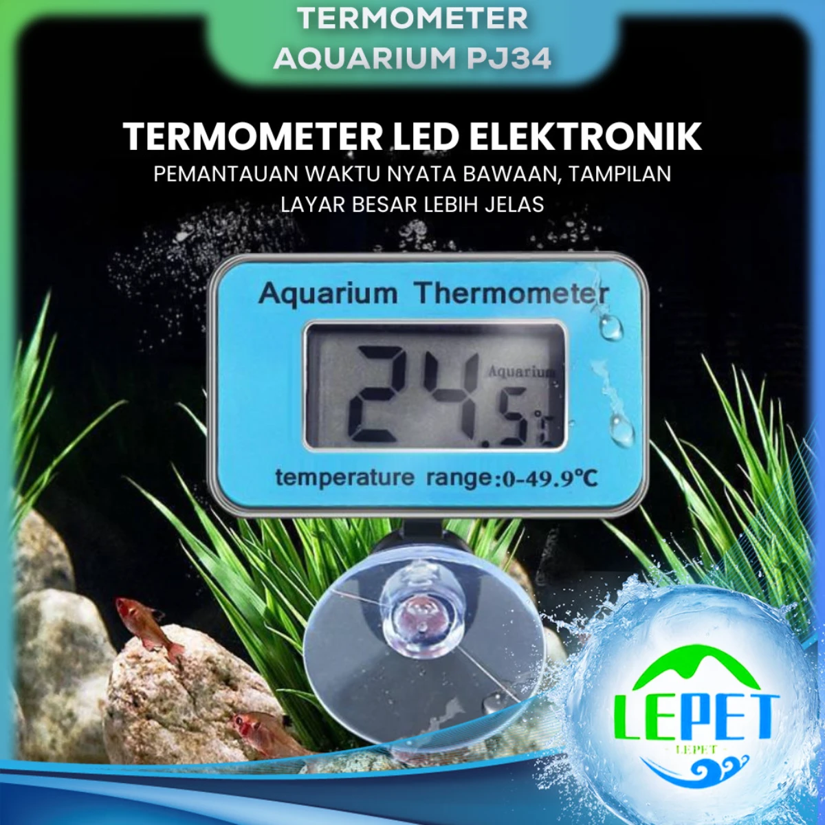 LEPET Aquarium Thermometer Digital Submersible PJ34 / Aquascape Suhu / Termometer Akuarium