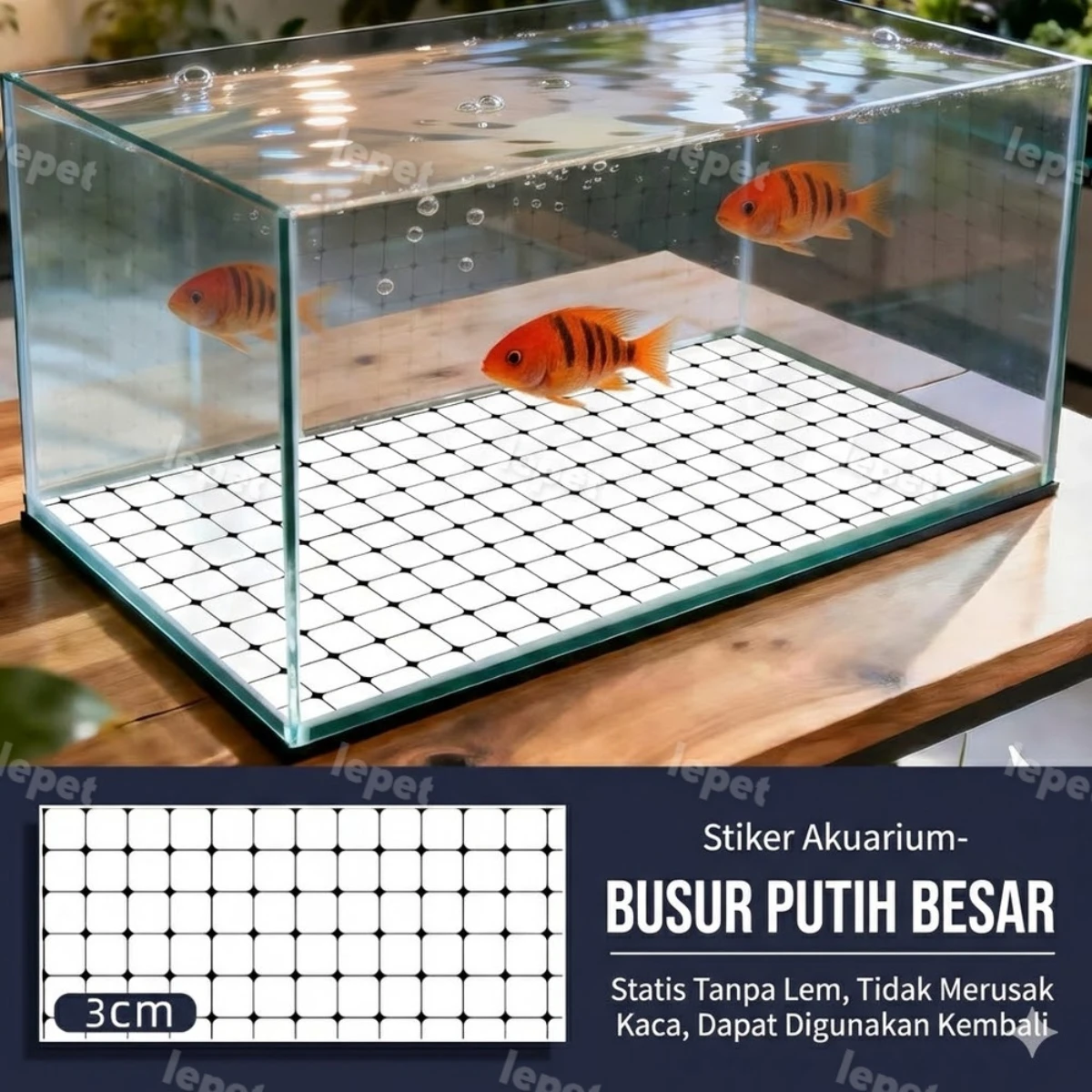 LEPET STICKER DASAR AQUARIUM 30x30cm MOTIF KOTAK-KOTAK foto 9