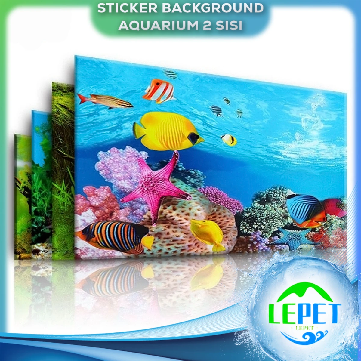 LEPET 60CM STICKER BACKGROUND AQUARIUM 2 SISI motif A,C,E,G,H,K / TIMBAL BALIK /AQUASCAPE / STIKER AKUARIUM / SCOUTLITE