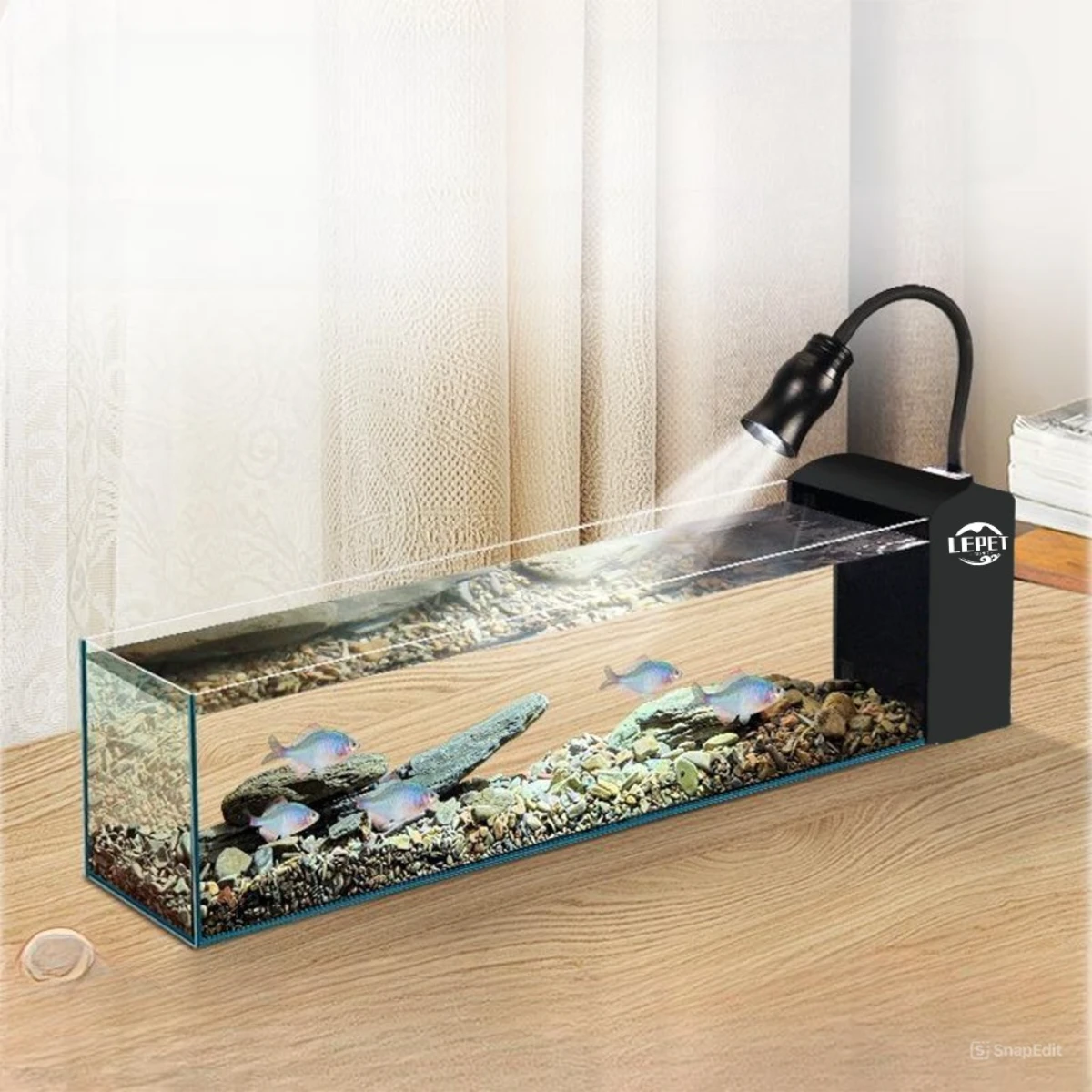 LEPET Akuarium Ikan Mini SXXLG45/60/8020/100/120 Tangki Ikan Dengan Filter Dan Lampu Led foto 4