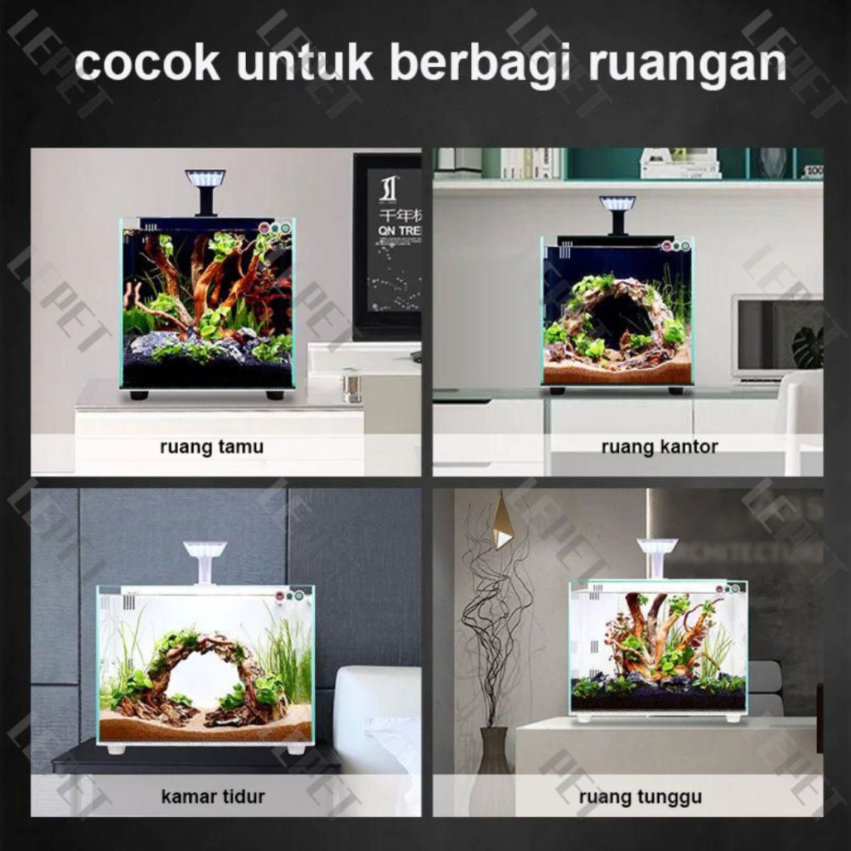 LEPET Akuarium Ikan Mini BL 25/30/40/50/60 Tangki Ikan Mini Dengan Filter Dan Lampu Led foto 6