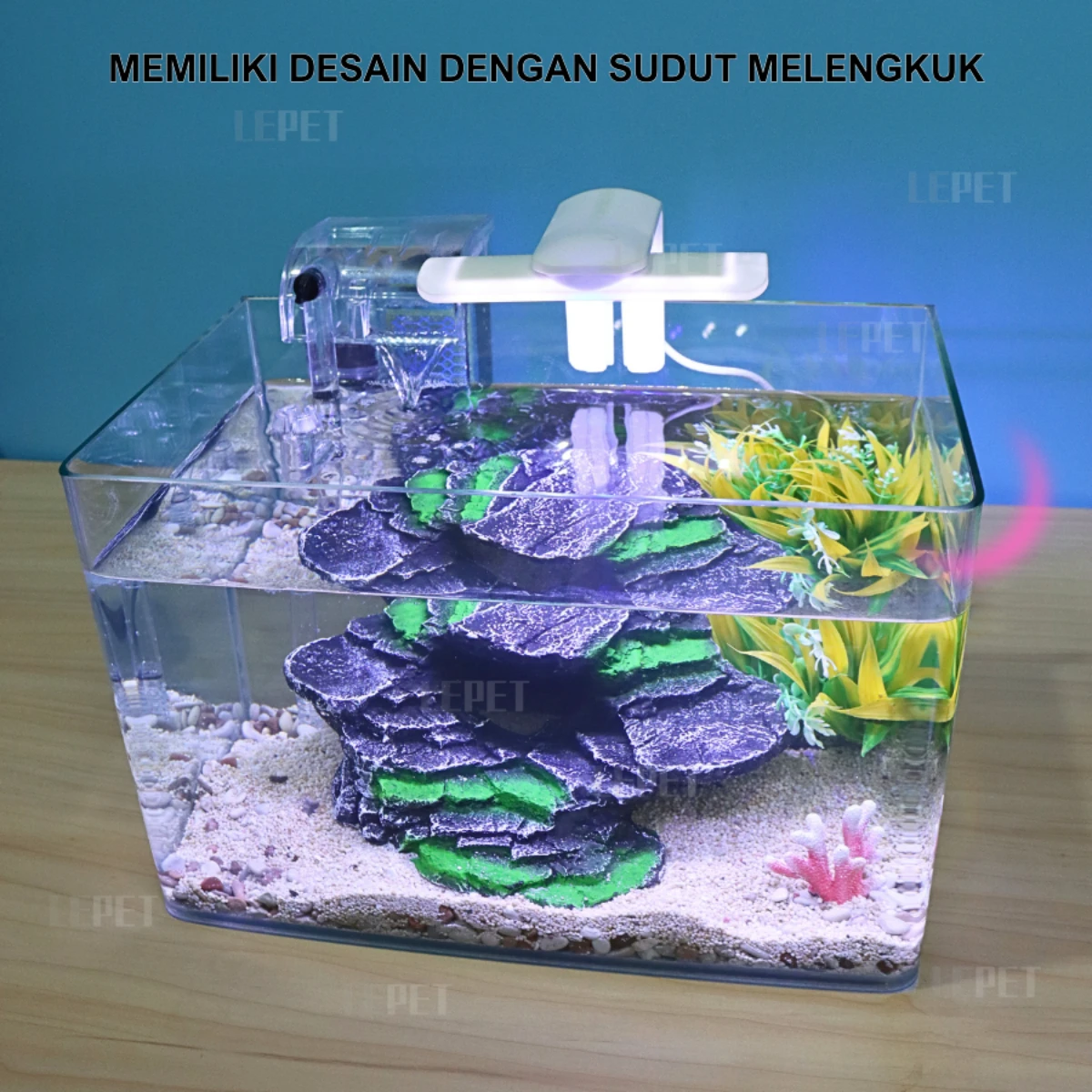 LEPET Akuarium Ikan Mini 1 PAKET 289/388/425/489/550 Tangki Ikan Mini Dengan Filter/Lampu Led dan acc lainnya foto 3