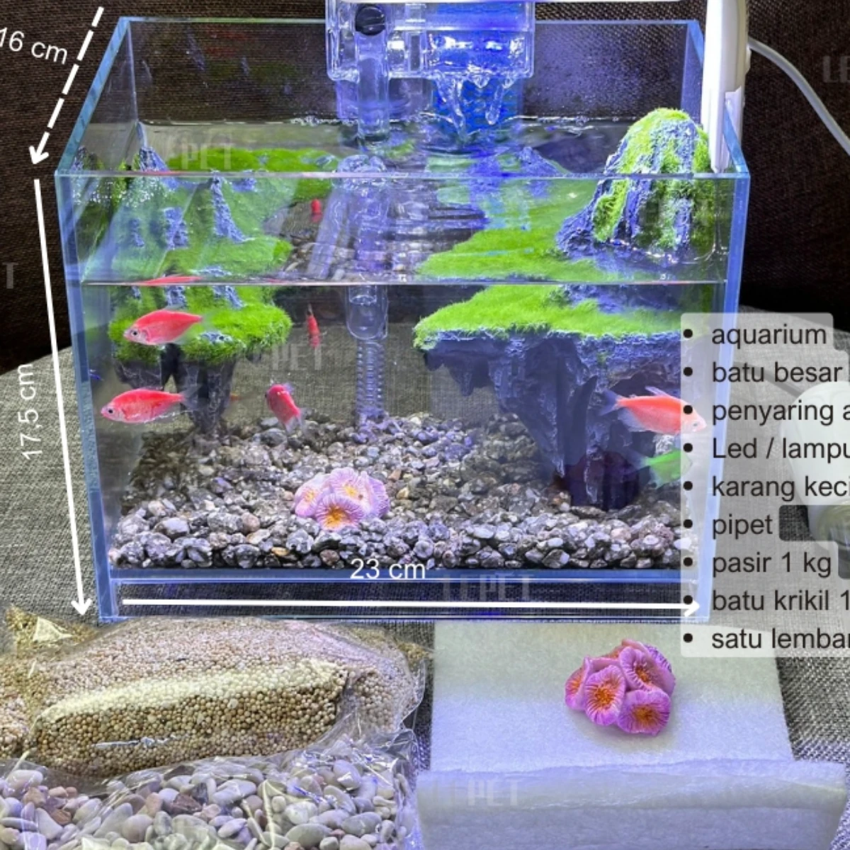 LEPET Akuarium Ikan Mini 230 Tangki Ikan Mini Dengan Filter Dan Lampu Led foto 4