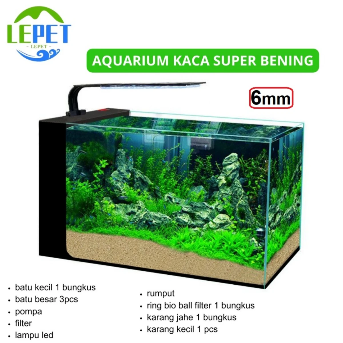 LEPET Akuarium Ikan SXCL 80 Tangki Ikan Mini Dengan Filter Dan Lampu Led foto 2