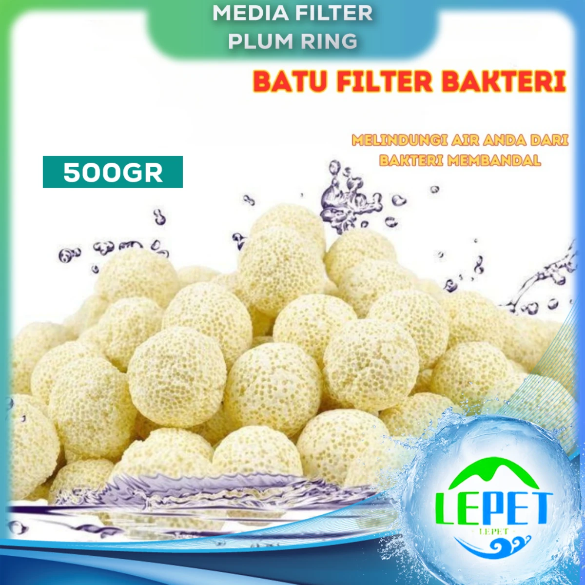 LEPET Rumah Bakteri kuning Media Filter Aquarium Plum Ring Far Infrared Bacteria House 500G