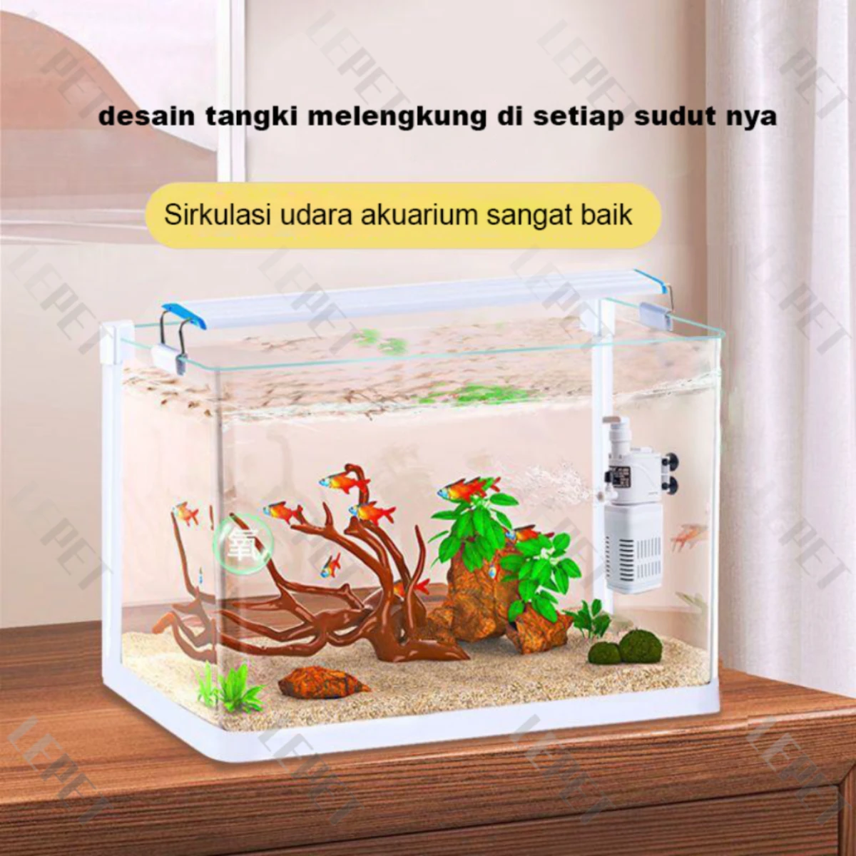 LEPET Akuarium Ikan JR511 (30/35/40 cm) Tangki Ikan Mini dengan bahan kaca super bening melengkung foto 2