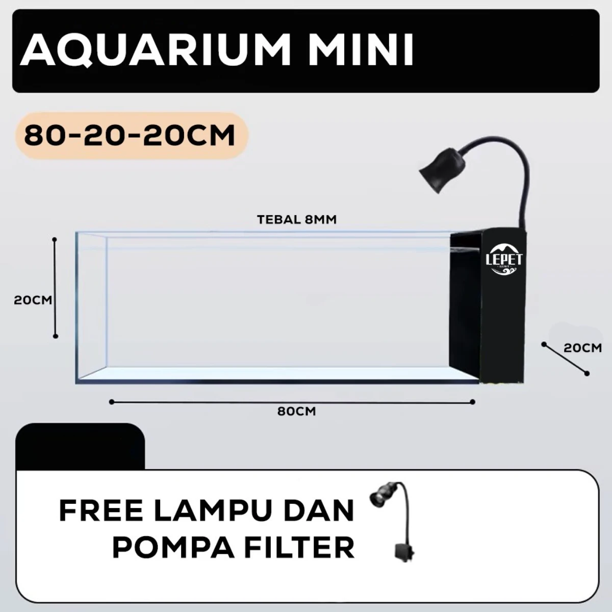 LEPET Akuarium Ikan Mini SXXLG45/60/8020/100/120 Tangki Ikan Dengan Filter Dan Lampu Led foto 5
