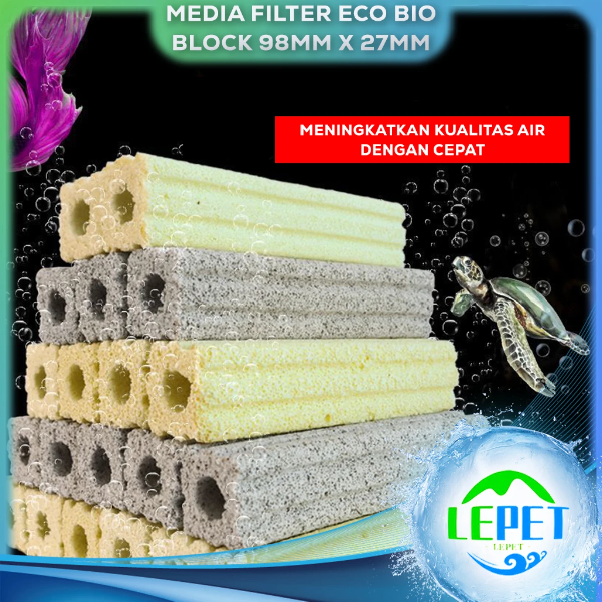 LEPET MEDIA FILTER ECO BIO BLOCK 98mm x 27mm RUMAH BAKTERI MOMOGI AQUARIUM REEF TANK