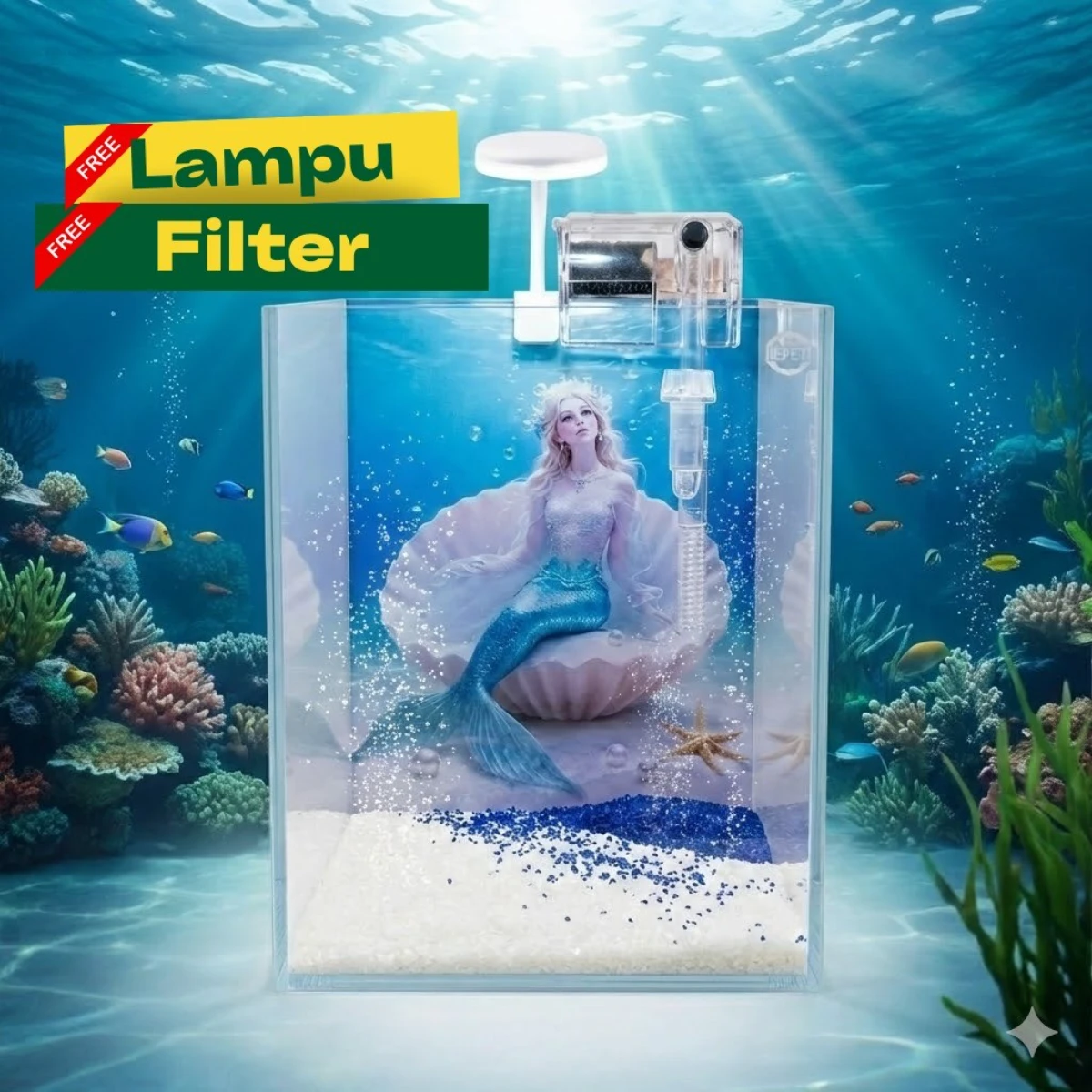 LEPET Akuarium Ikan JR 212 / Tempat Ikan / Aquarium Mini LENGKAP FILTER DAN LAMPU foto 2