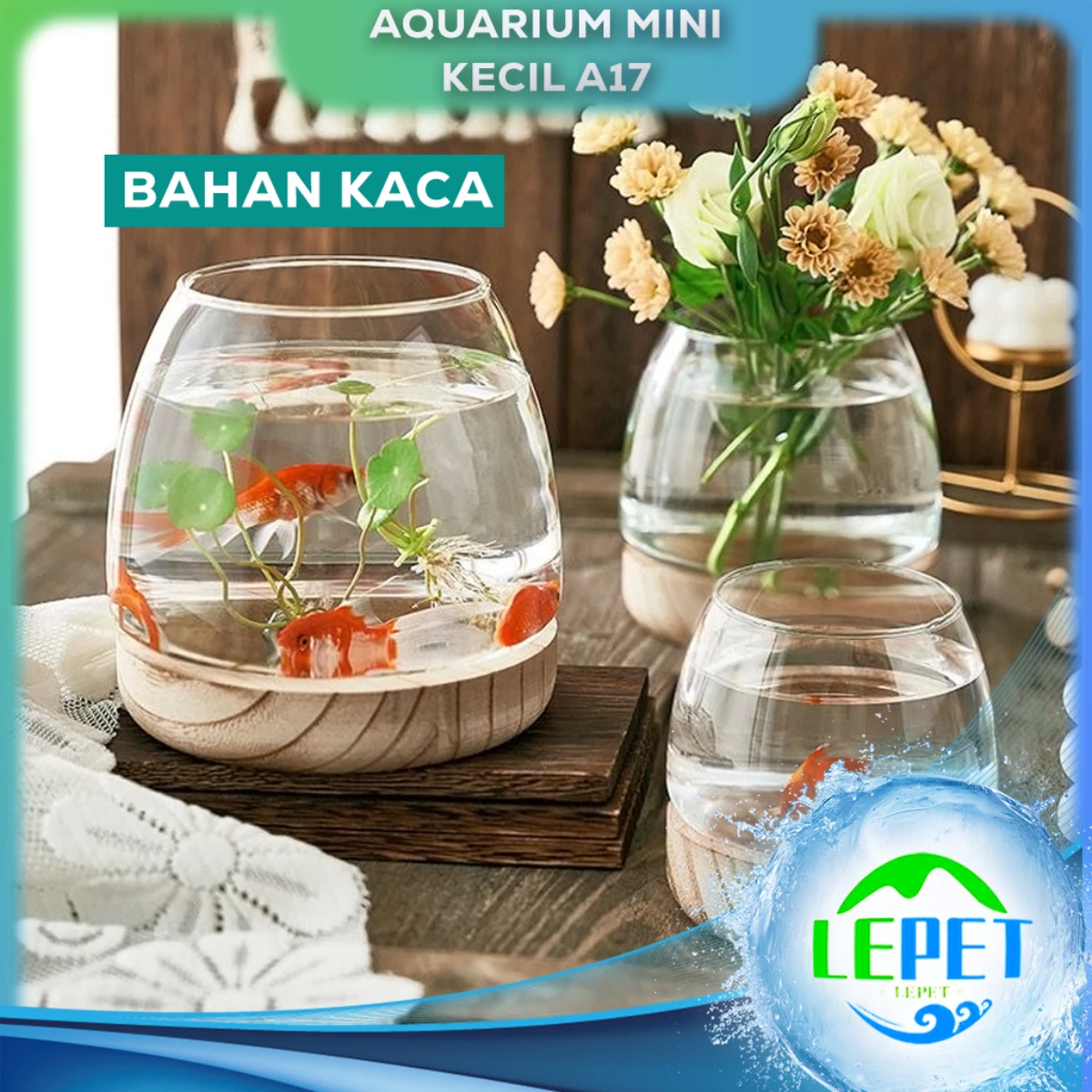 LEPET AQUARIUM MINI KECIL A17 / AKUARIUM IKAN CUPANG HIAS / KURA-KURA