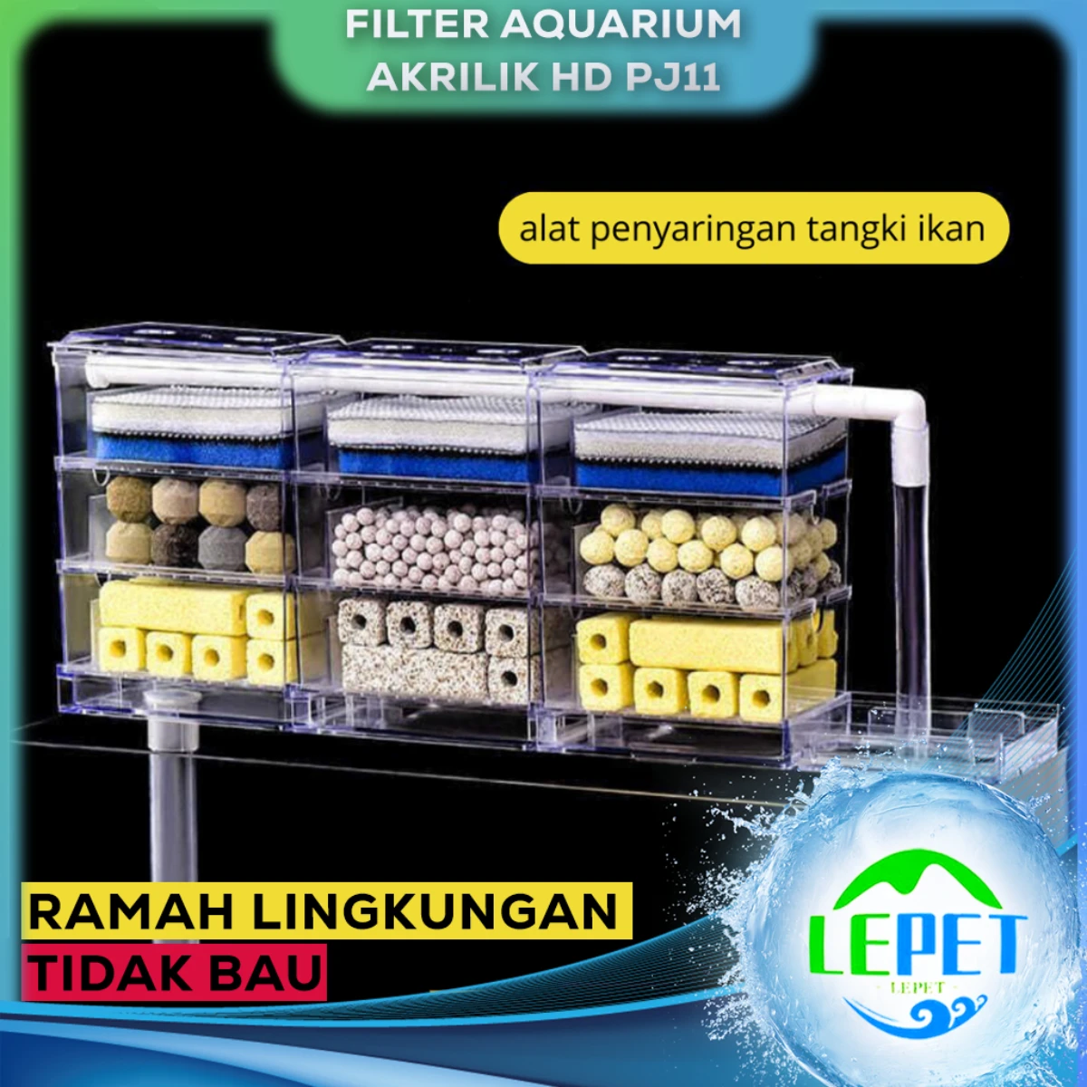 LEPET FILTER PUNCAK AKUARIUM AQUASCAPE PJ11/ 3 lapisan penyaringan Ini cocok untuk mangkuk ikan 50-90cm
