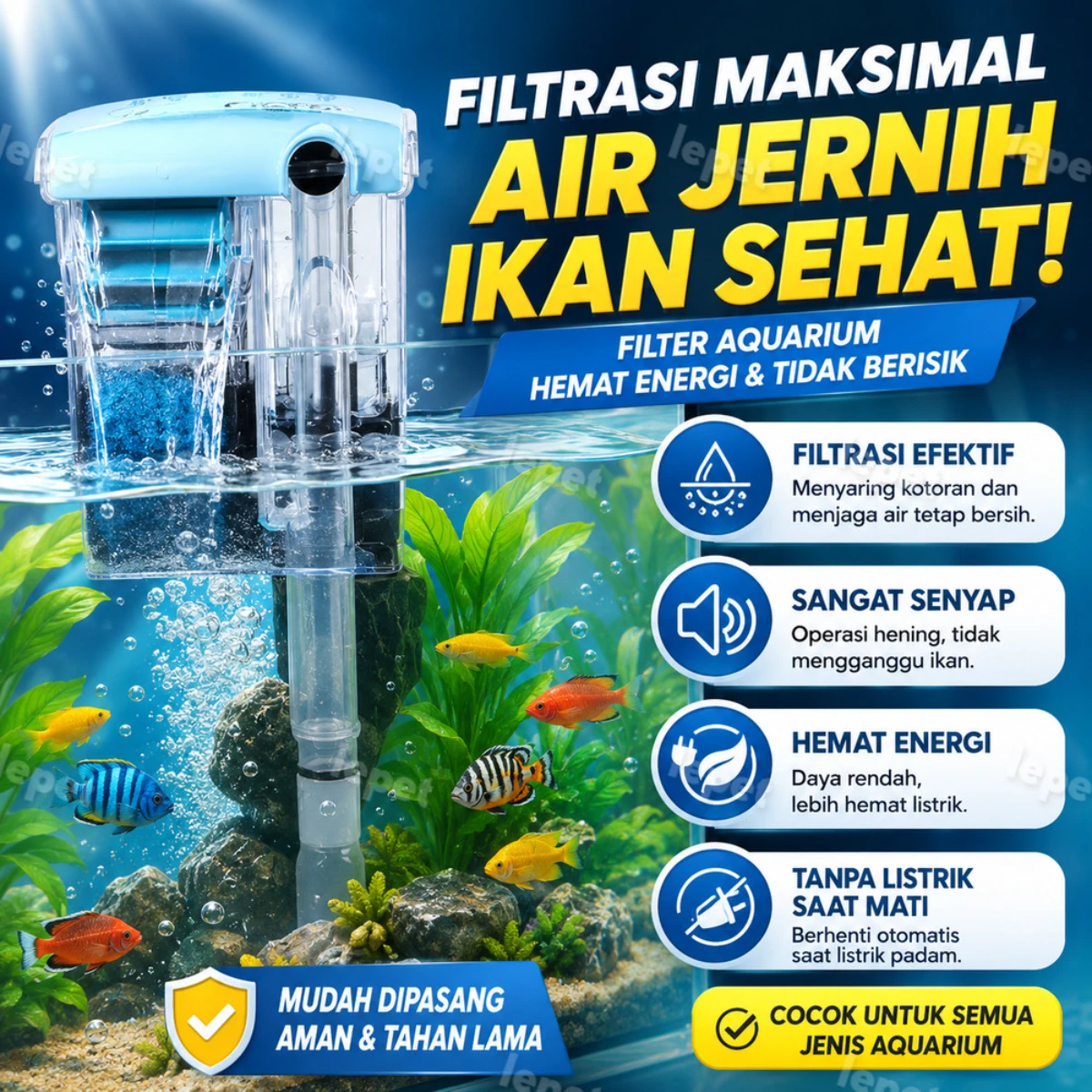 LEPET Filter Gantung JJ 03 / JJ 04 Hanging Filter Aquarium 3 Watt/6Watt Aquascape foto 2