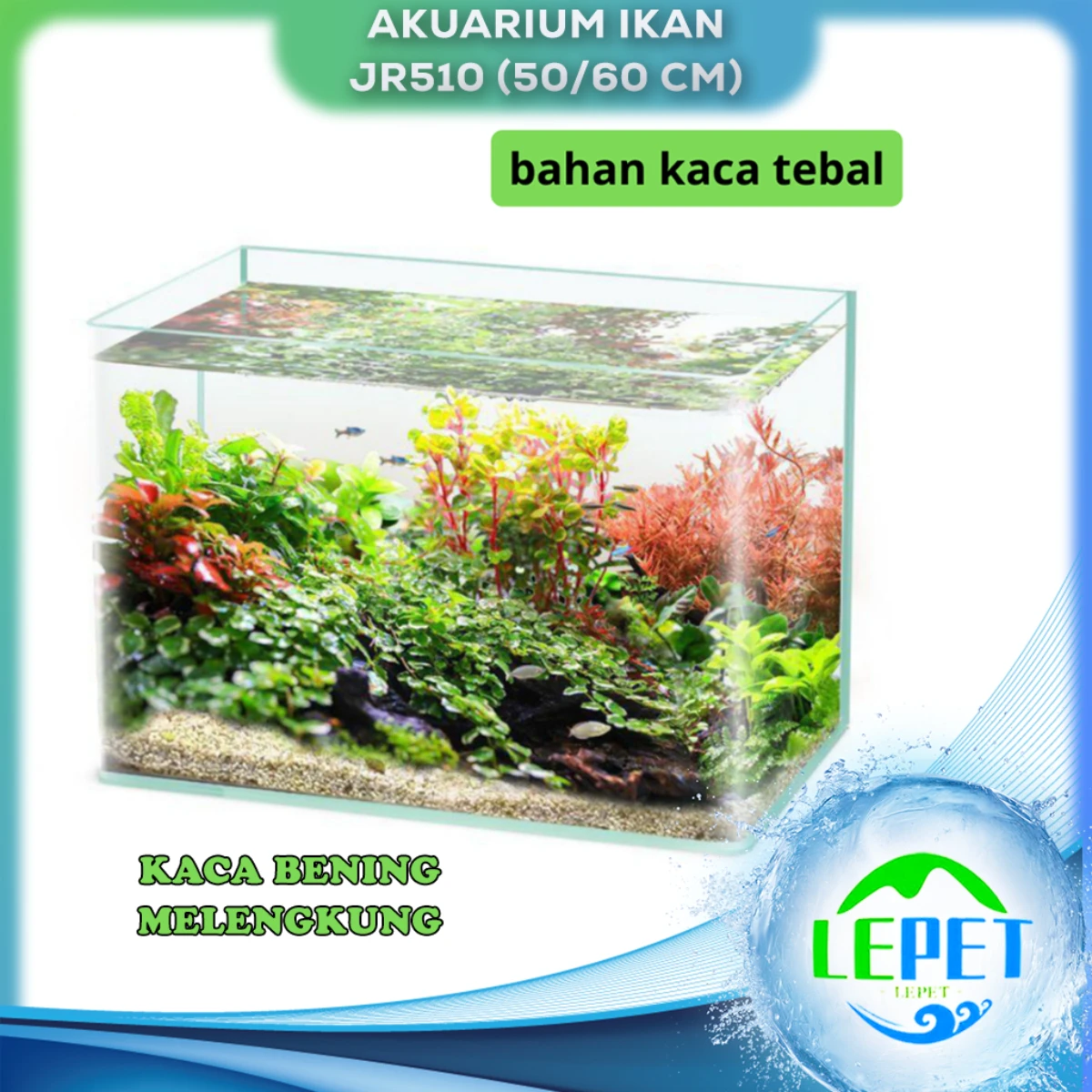 LEPET Akuarium Ikan Jr510 /SXTB514 (50/60 cm) Tangki Ikan Mini dengan bahan kaca bening melengkung