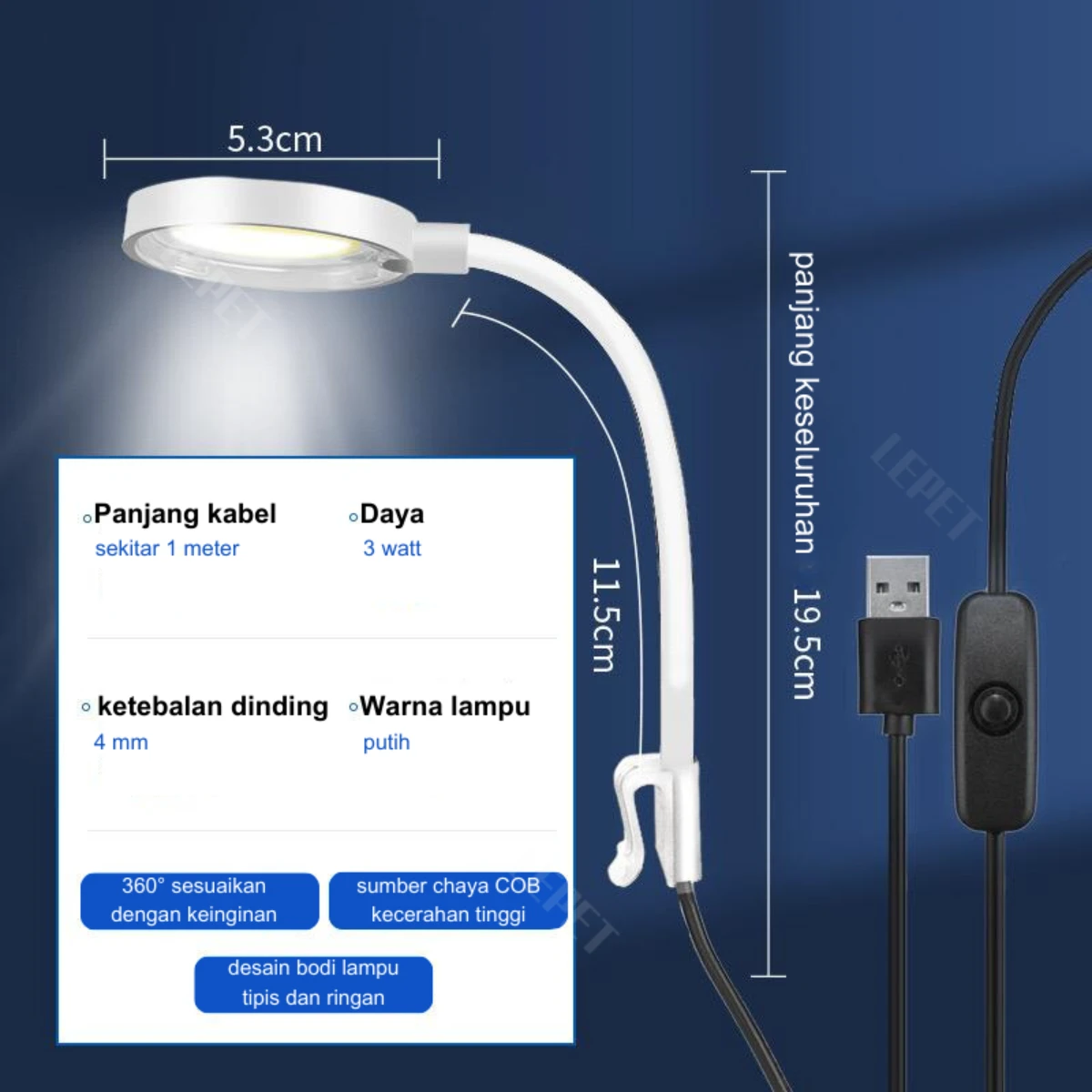 LEPET lampu aquarium mini D1 / LED aquarium / lampu aquarium jepit foto 2