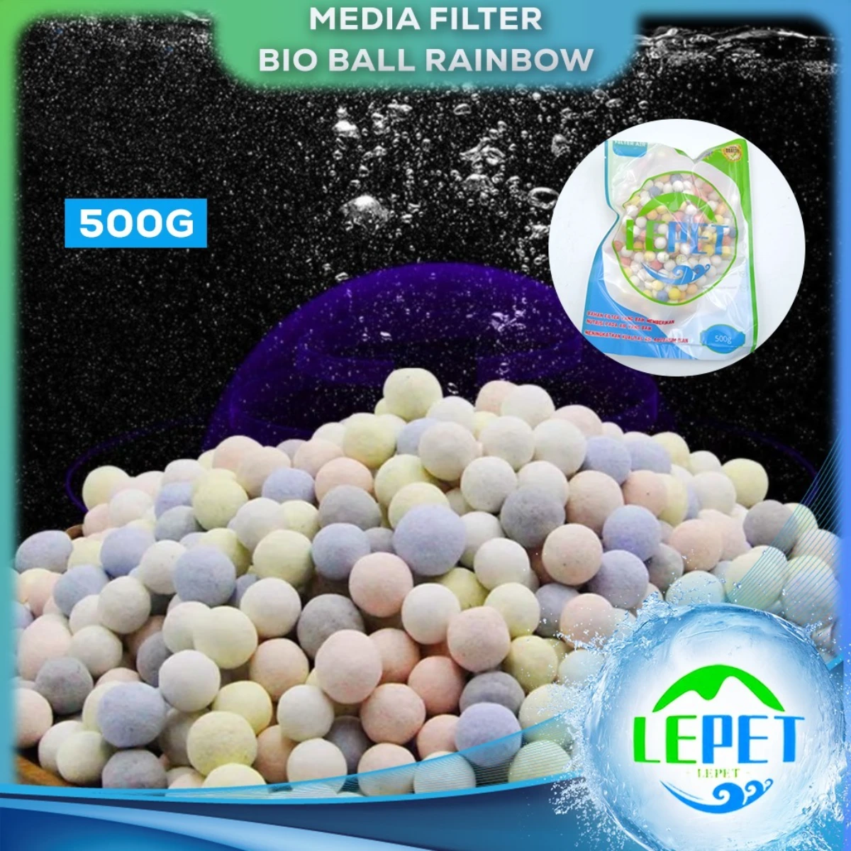 LEPET BIO BALL RAINBOW LPLC06 SUPER MEDIA FILTER AQUARIUM UK RUMAH BAKTERI 500G
