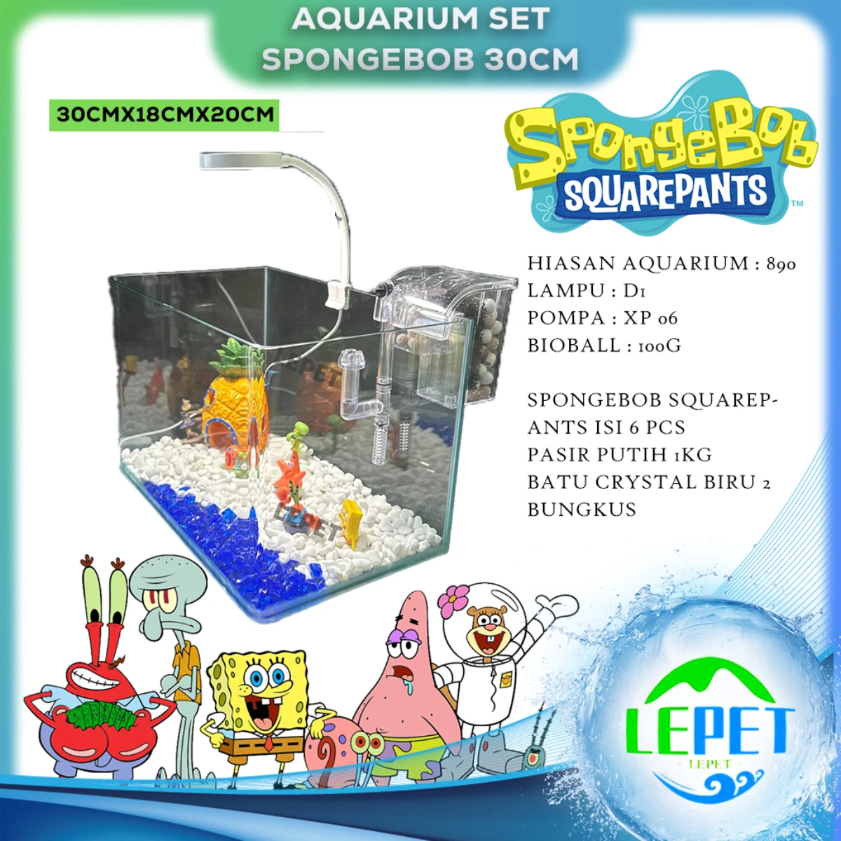 LEPET AQUARIUM SET SPONGEBOB 30CM / AQUARIUM MELENGKUNG / AQUASCAPE / AQUARIUM BENDING