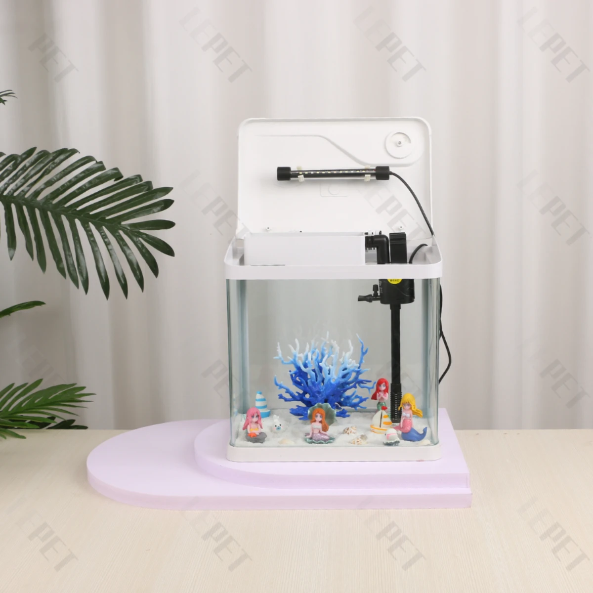 LEPET Akuarium Ikan 320/400/520/620 Tangki Ikan Mini Dengan Filter Dan Lampu Led foto 4