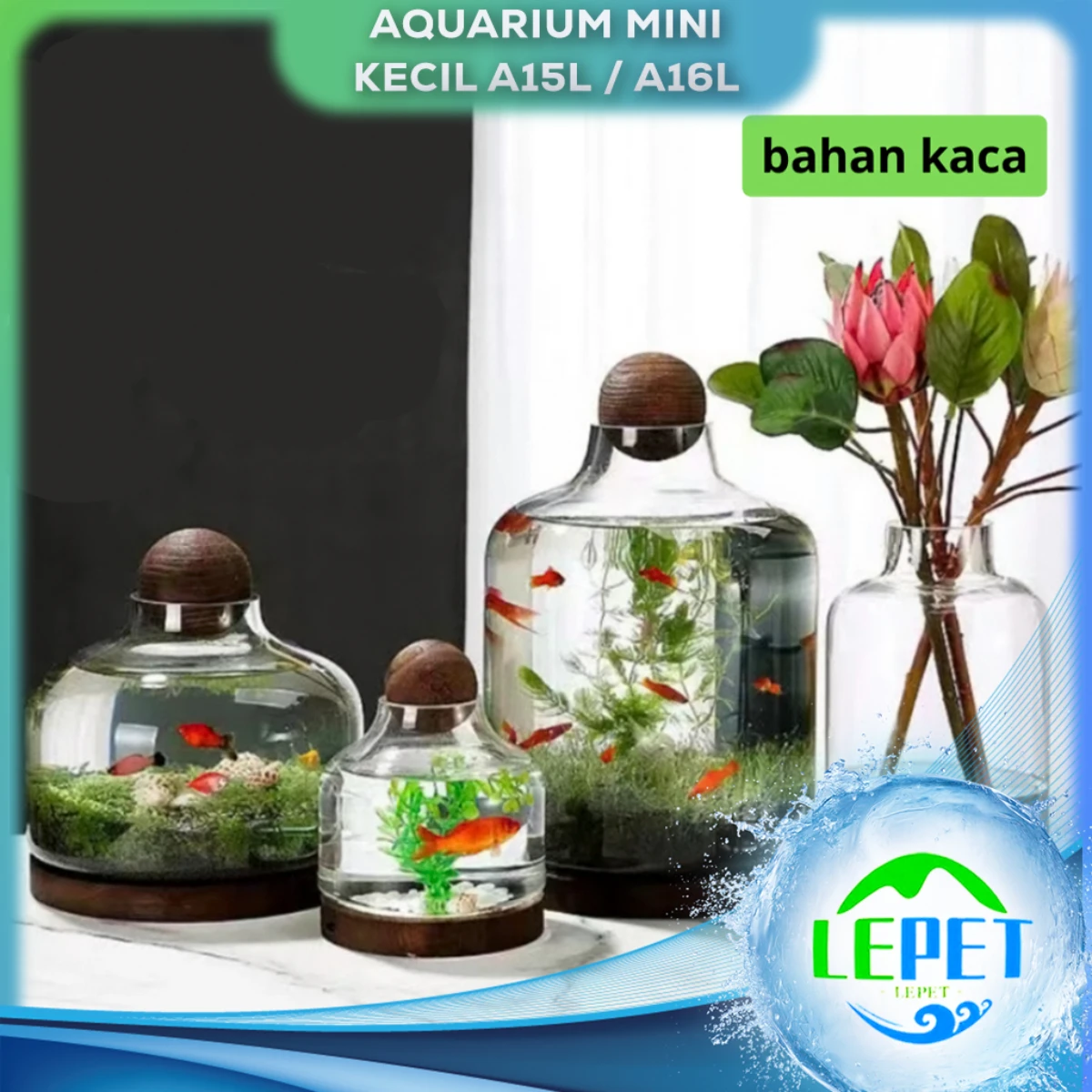 LEPET AQUARIUM MINI BESAR A15L / A16L / AKUARIUM IKAN CUPANG HIAS / KURA-KURA