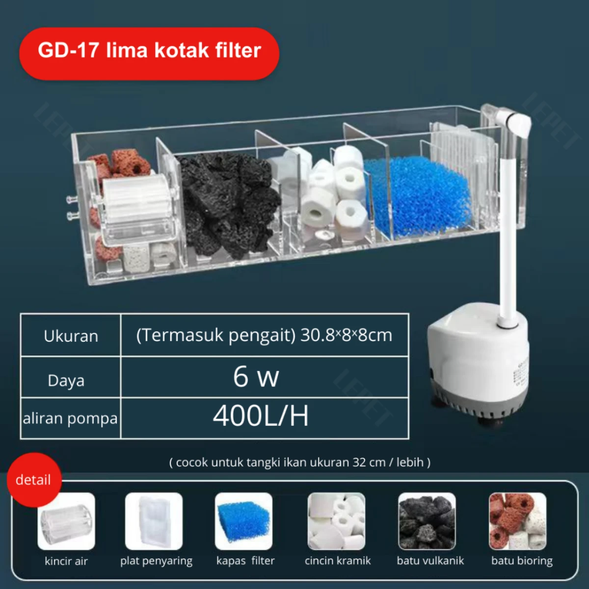 LEPET Hanging / GD15 / GD16 / GD17 / GD18 / GD19/ Hang on Filter Aquarium / Filter Gantung Akrilik foto 4