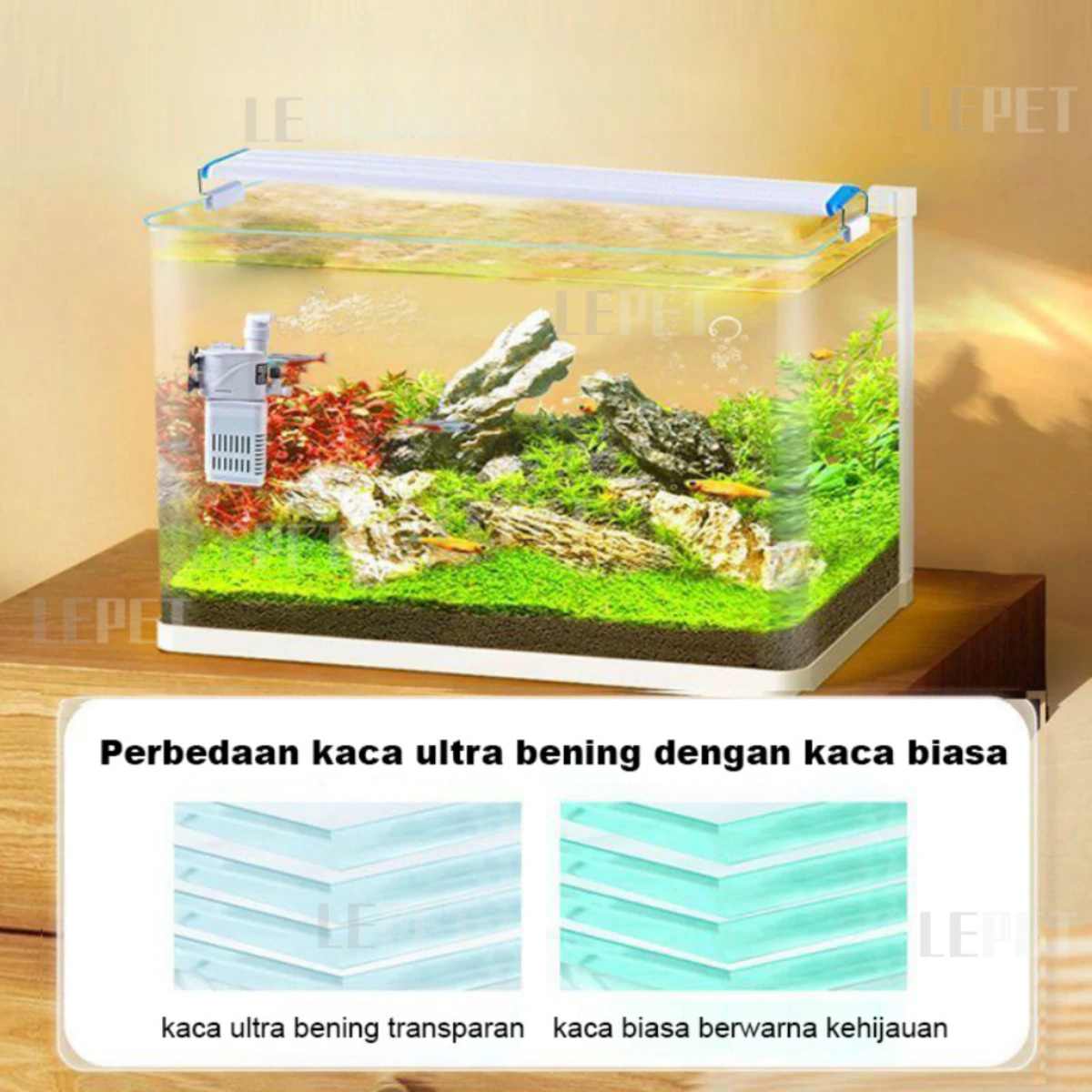 LEPET Akuarium Ikan JR511 (30/35/40 cm) Tangki Ikan Mini dengan bahan kaca super bening melengkung foto 5